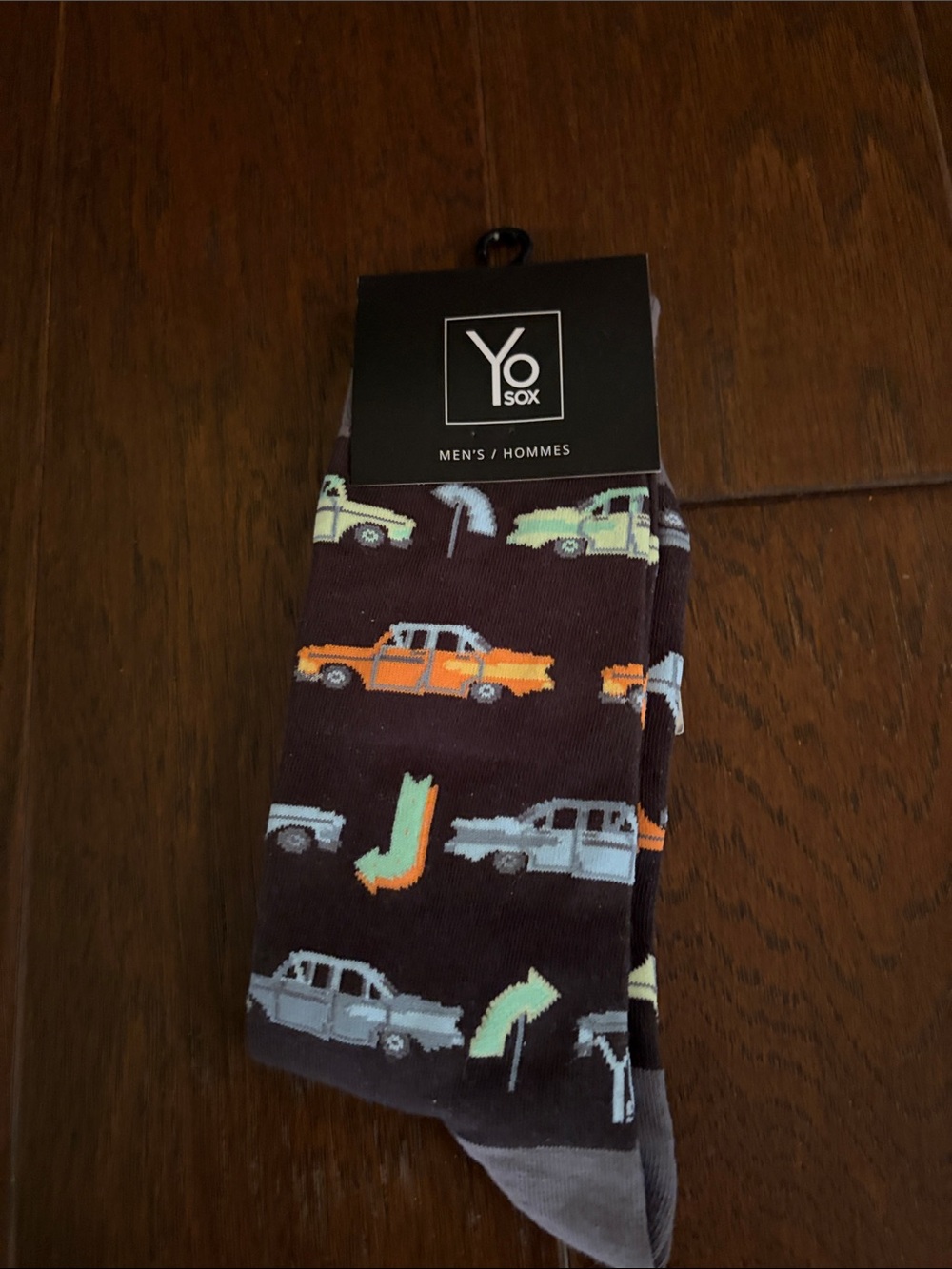 NWT Men’s Black Novelty Classic Car Socks Orange & Light Blue Accents sz 7-12